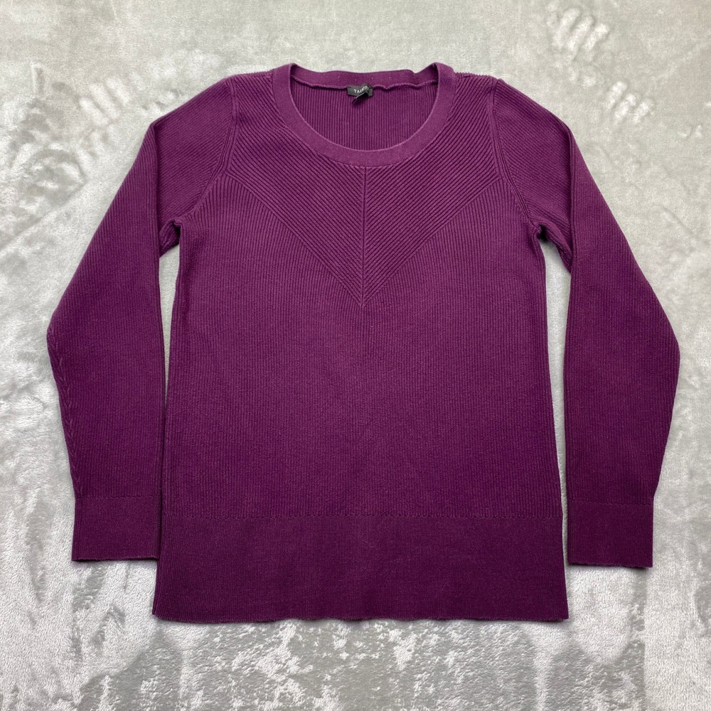 Talbots‎ Womens Sweater Pullover Purple Ribbed Knit Crew Neck Long Sleeve Size M